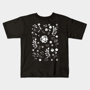 White Polyhedral Dice Set with Plants and Flowers of the Druid Kids T-Shirt